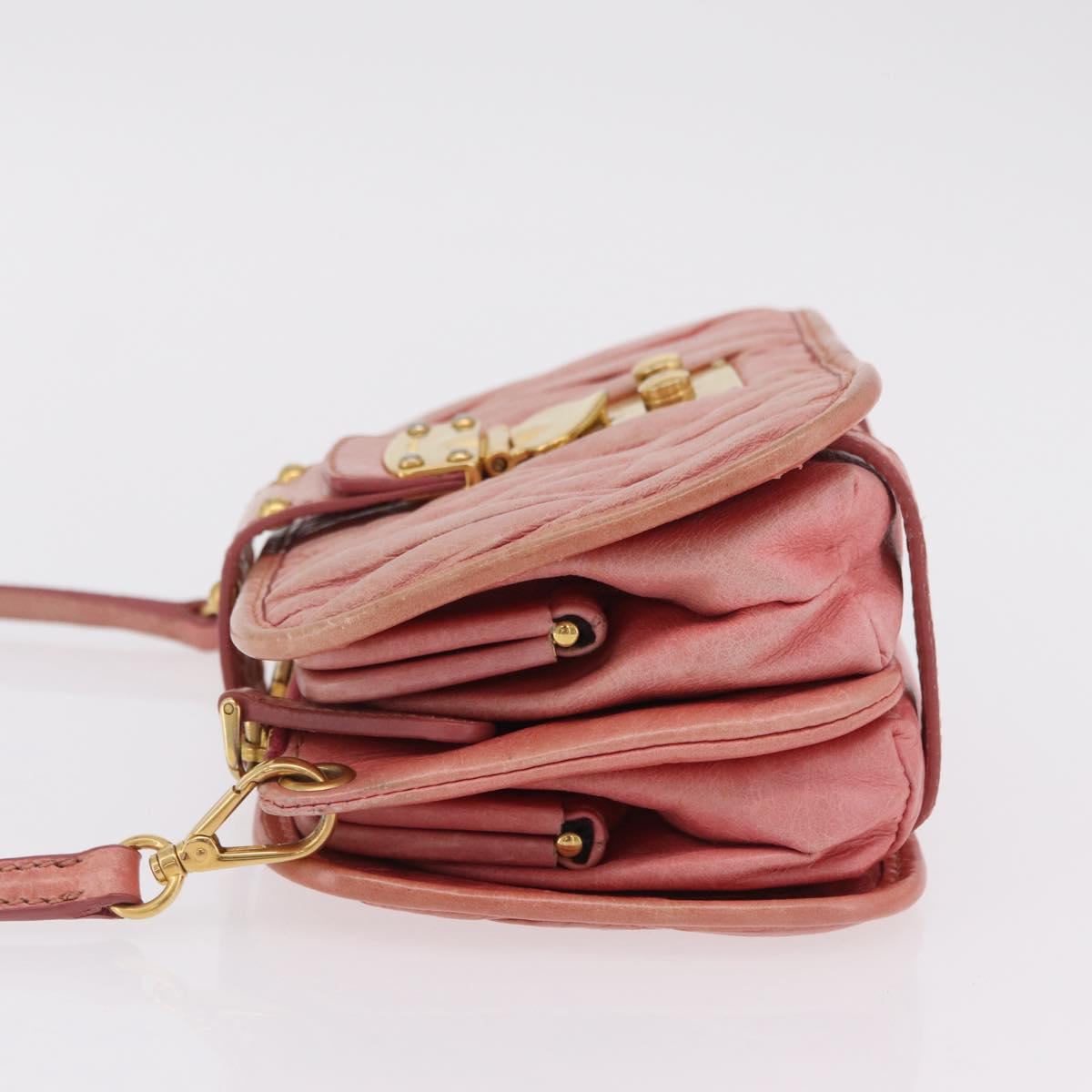 Miu Miu Matelasse Shoulder Bag Leather Pink Gold Auth 167645A
