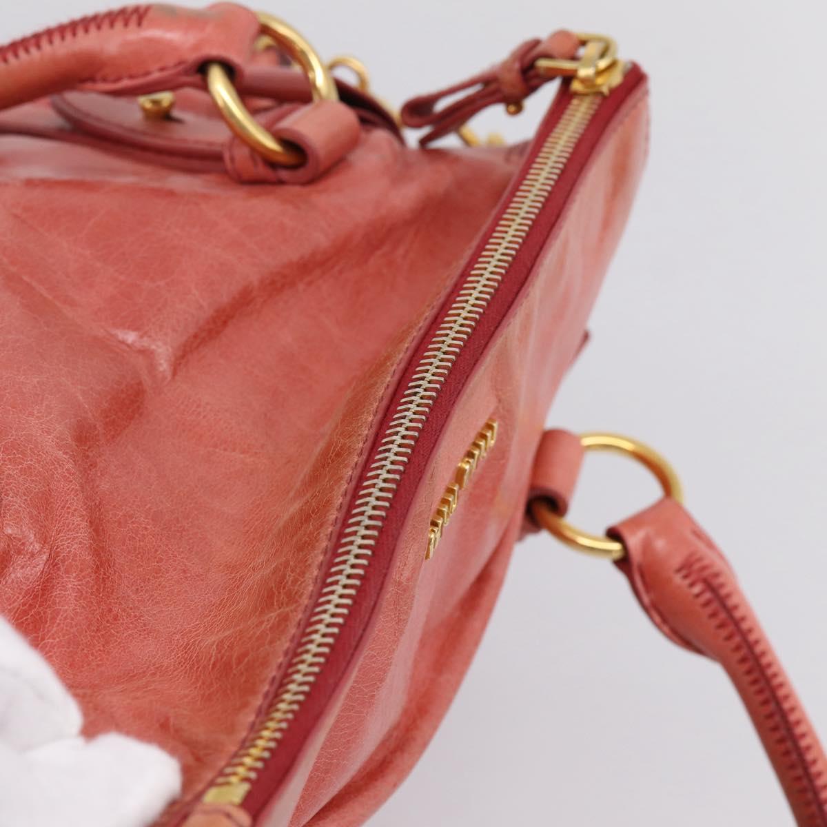 Miu Miu Hand Bag Leather 2way Pink Gold Tone Auth 167647M