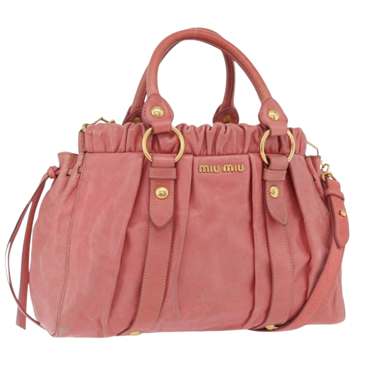 Miu Miu Hand Bag Leather 2way Pink Gold Auth 167649M
