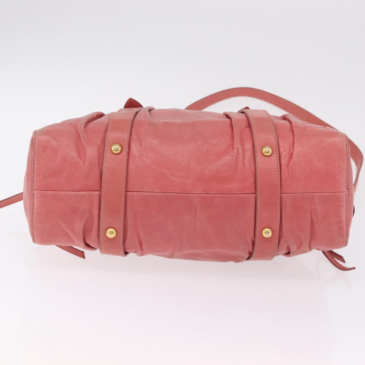 Miu Miu Hand Bag Leather 2way Pink Gold Auth 167649M