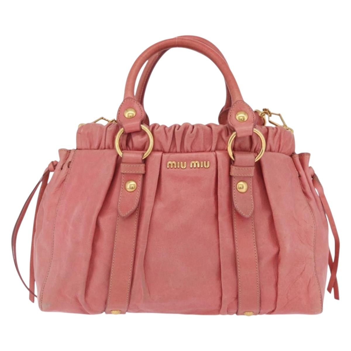 Miu Miu Hand Bag Leather 2way Pink Gold Auth 167649M