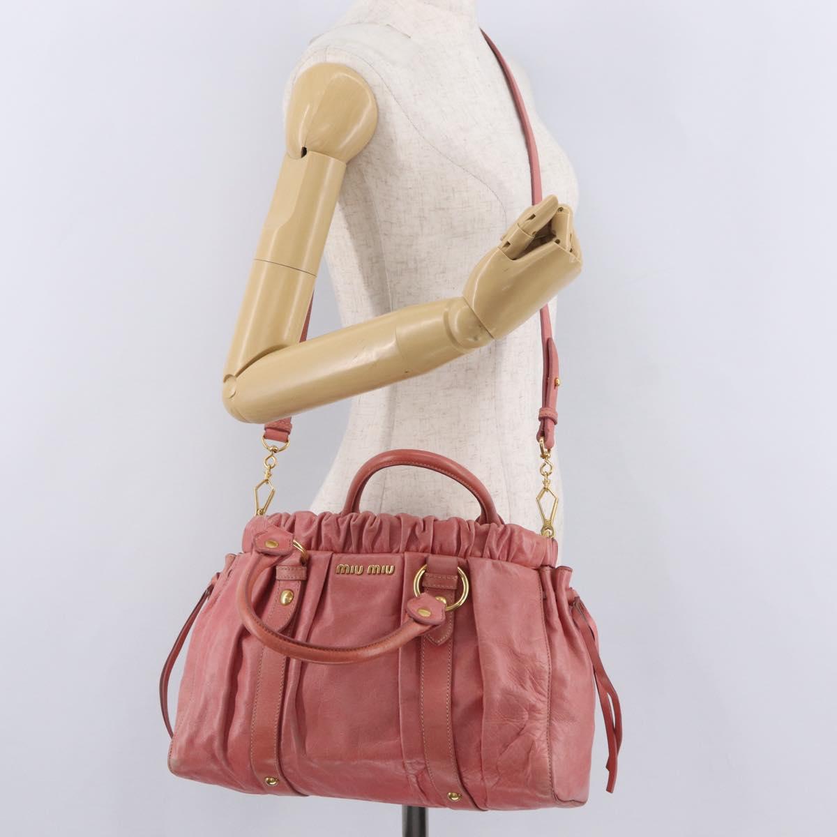 Miu Miu Hand Bag Leather 2way Pink Gold Auth 167649M