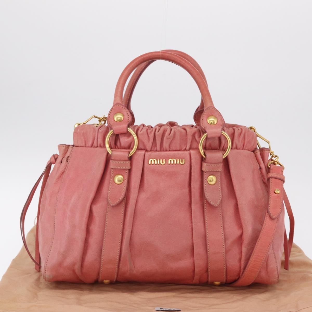 Miu Miu Hand Bag Leather 2way Pink Gold Auth 167649M