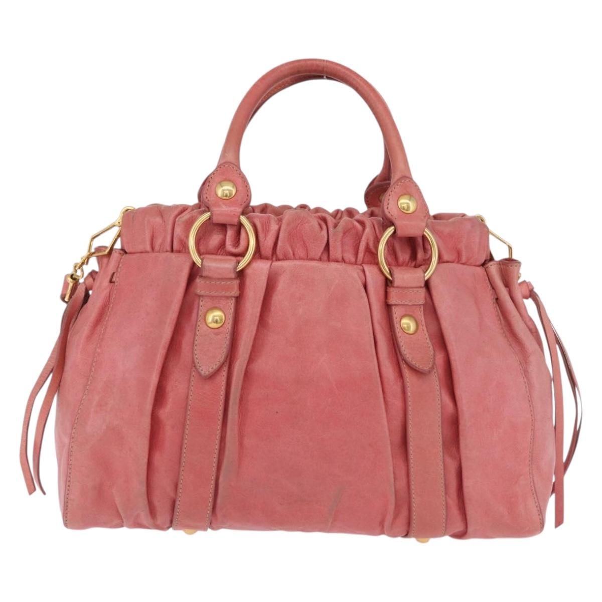 Miu Miu Hand Bag Leather 2way Pink Gold Auth 167649M