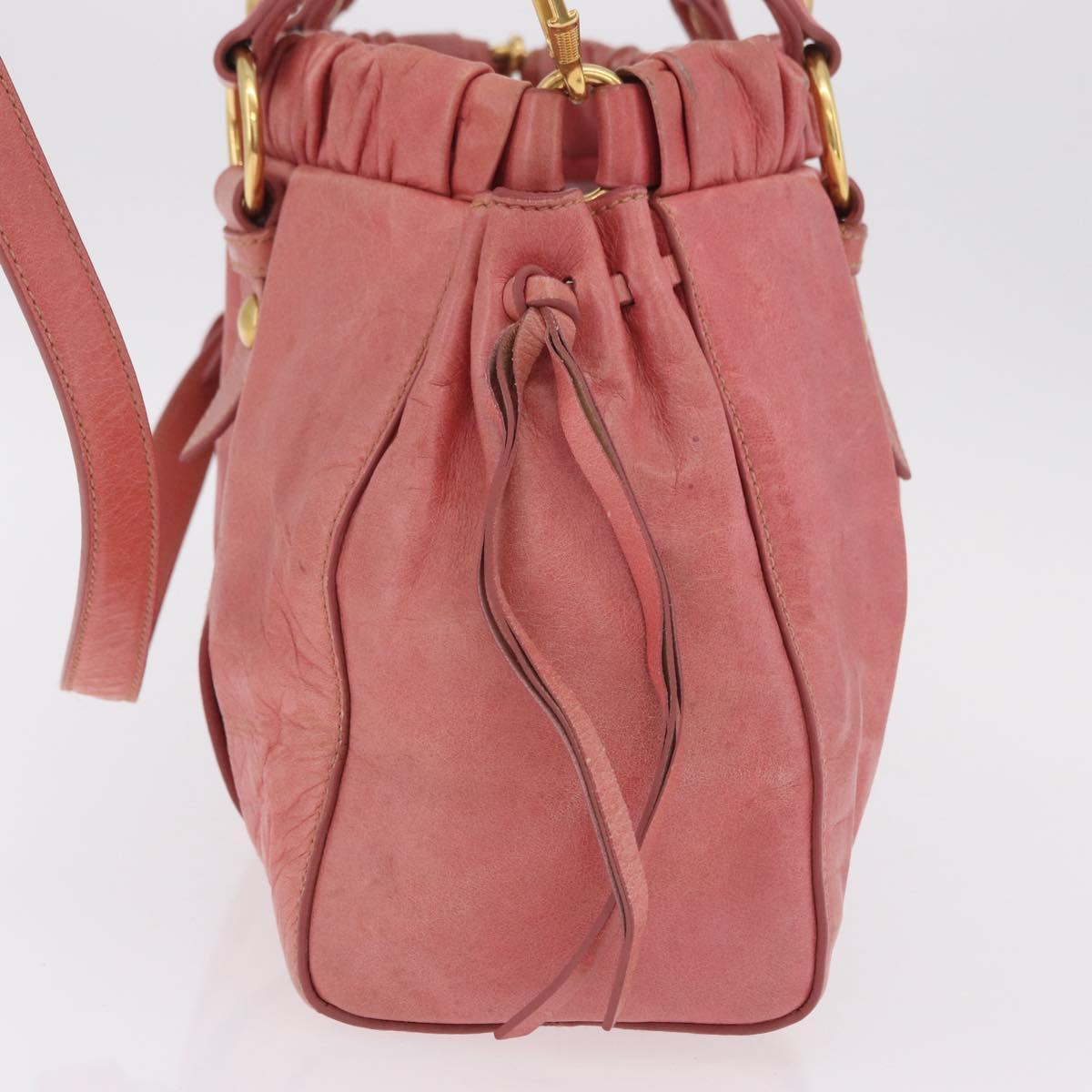 Miu Miu Hand Bag Leather 2way Pink Gold Auth 167649M