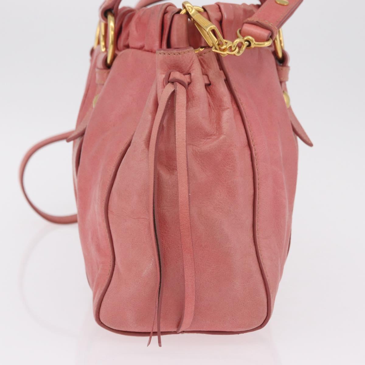 Miu Miu Hand Bag Leather 2way Pink Gold Auth 167649M
