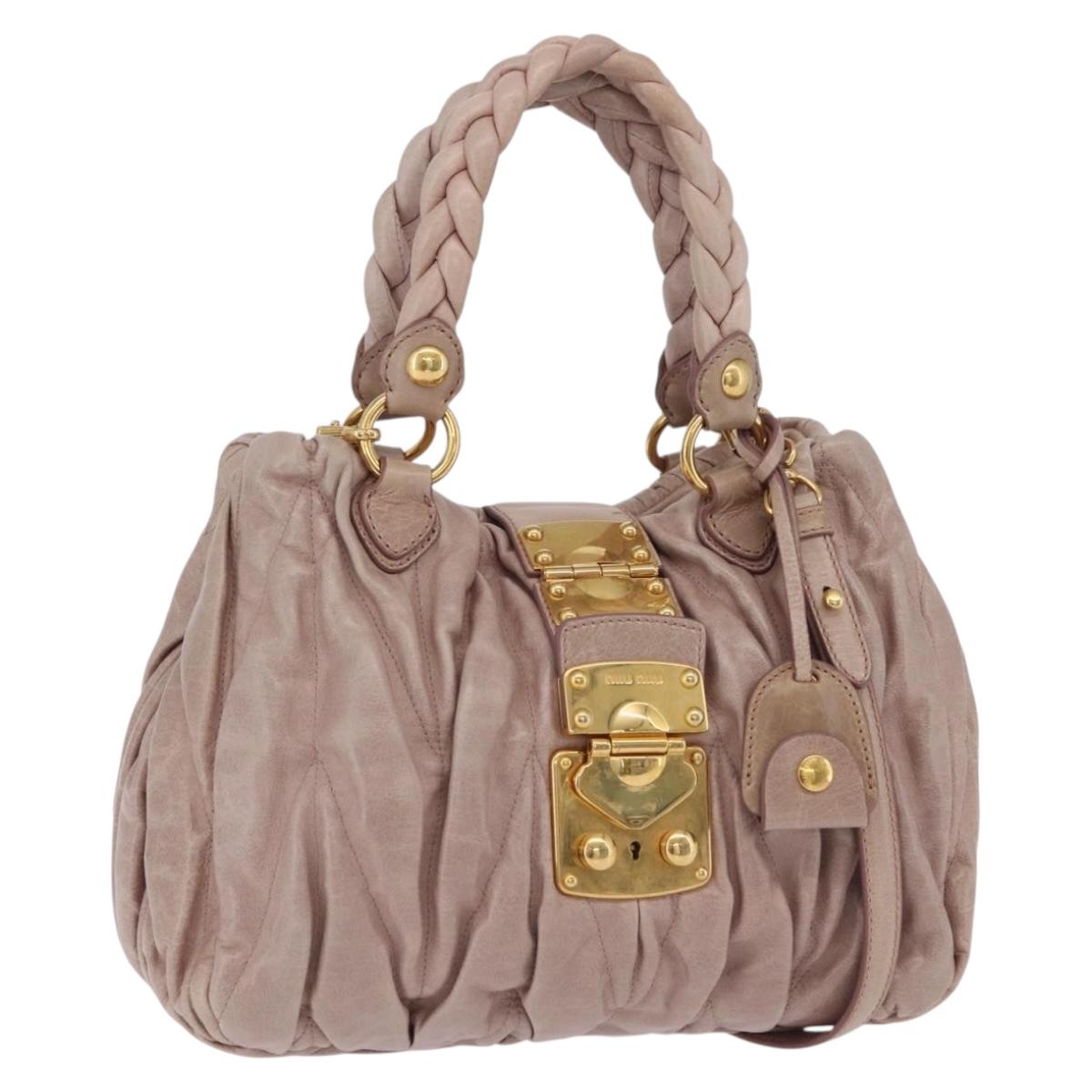 Miu Miu Matelasse Hand Bag Leather 2way Pink Gold Auth 167651A
