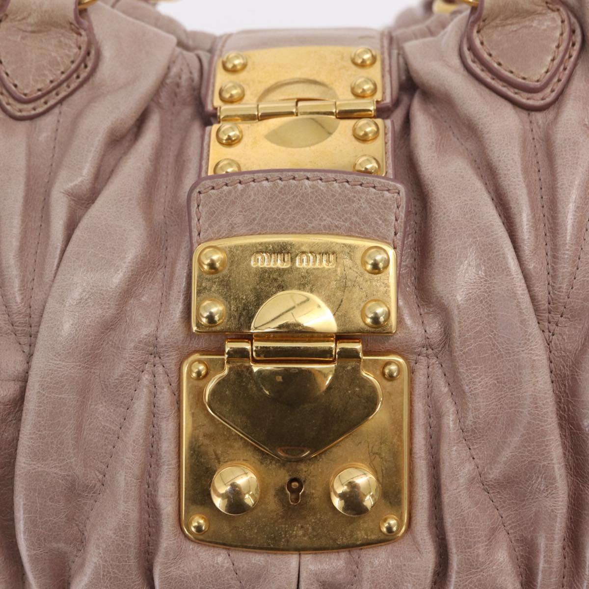 Miu Miu Matelasse Hand Bag Leather 2way Pink Gold Auth 167651A