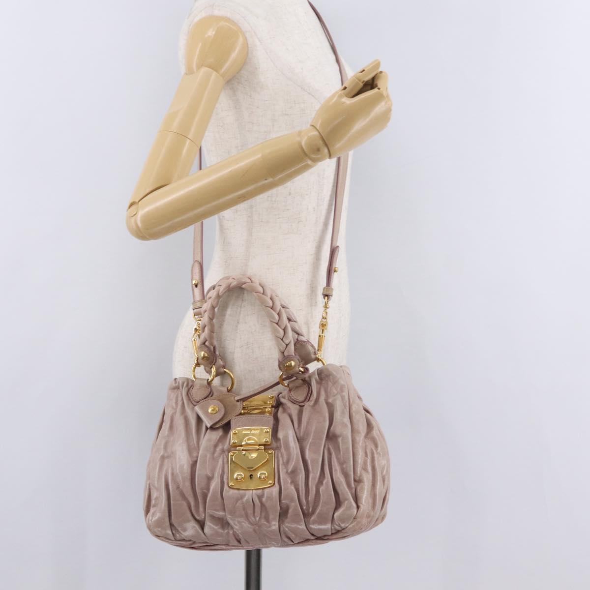 Miu Miu Matelasse Hand Bag Leather 2way Pink Gold Auth 167651A