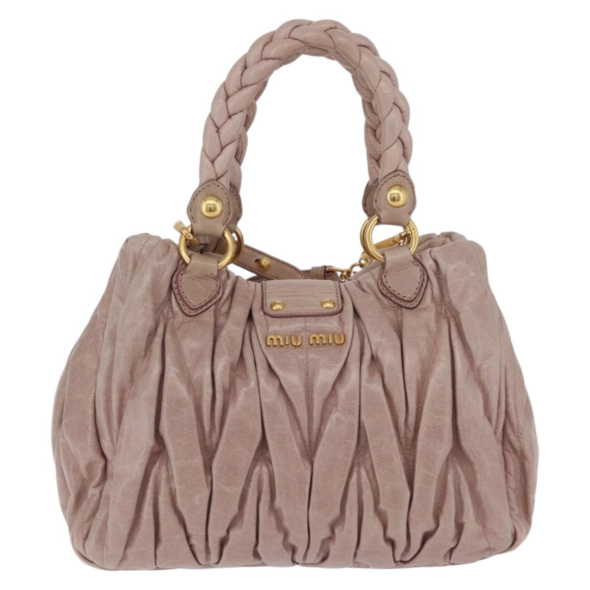 Miu Miu Matelasse Hand Bag Leather 2way Pink Gold Auth 167651A