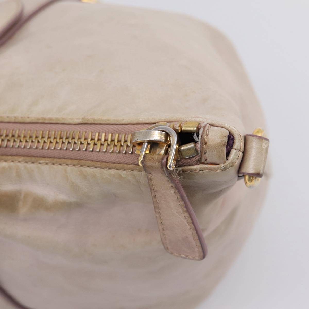 Miu Miu Hand Bag Leather Beige Gold Tone Auth 167653