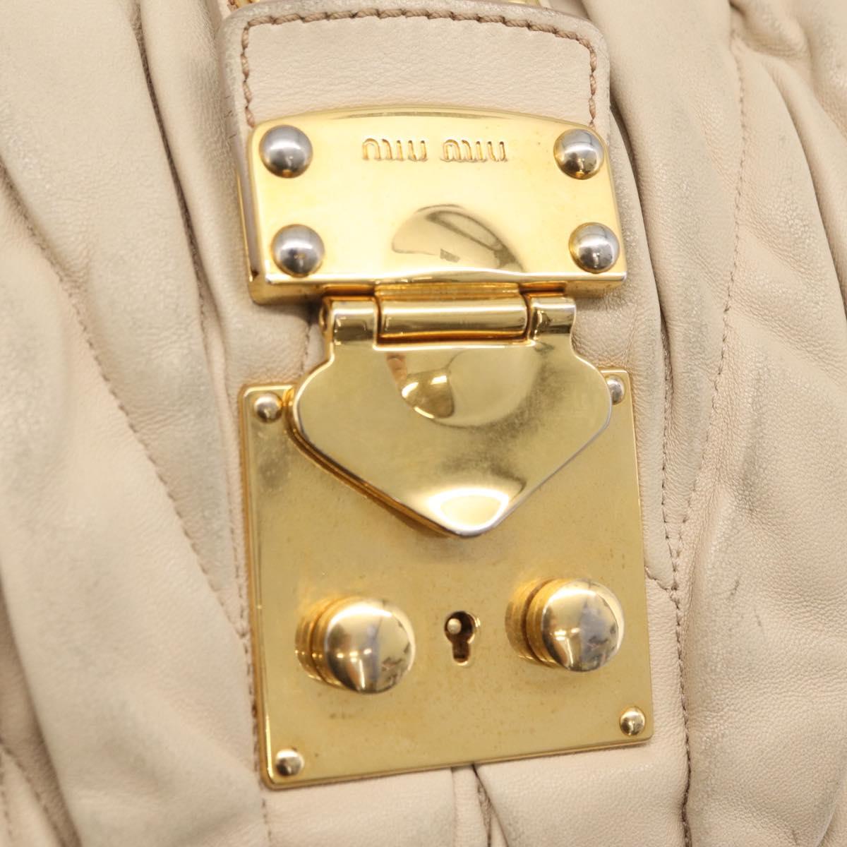 Miu Miu Matelasse Hand Bag Leather 2way Beige Gold Auth 167655A