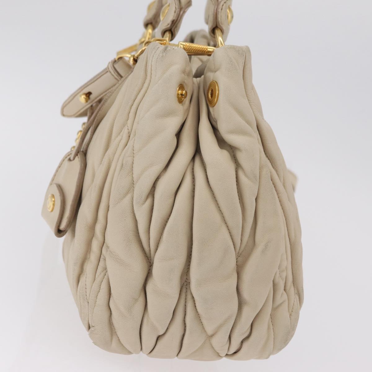Miu Miu Matelasse Hand Bag Leather 2way Beige Gold Auth 167655A