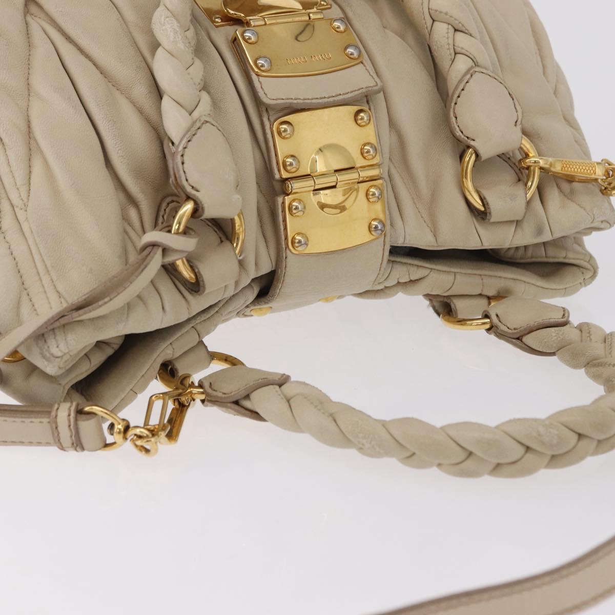 Miu Miu Matelasse Hand Bag Leather 2way Beige Gold Auth 167655A