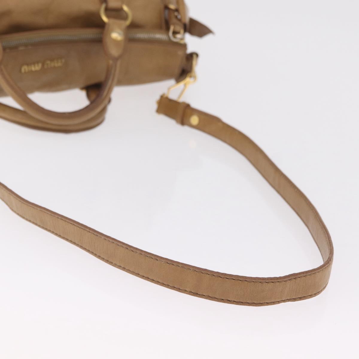 Miu Miu Hand Bag Leather 2way Beige Gold Auth 167657M