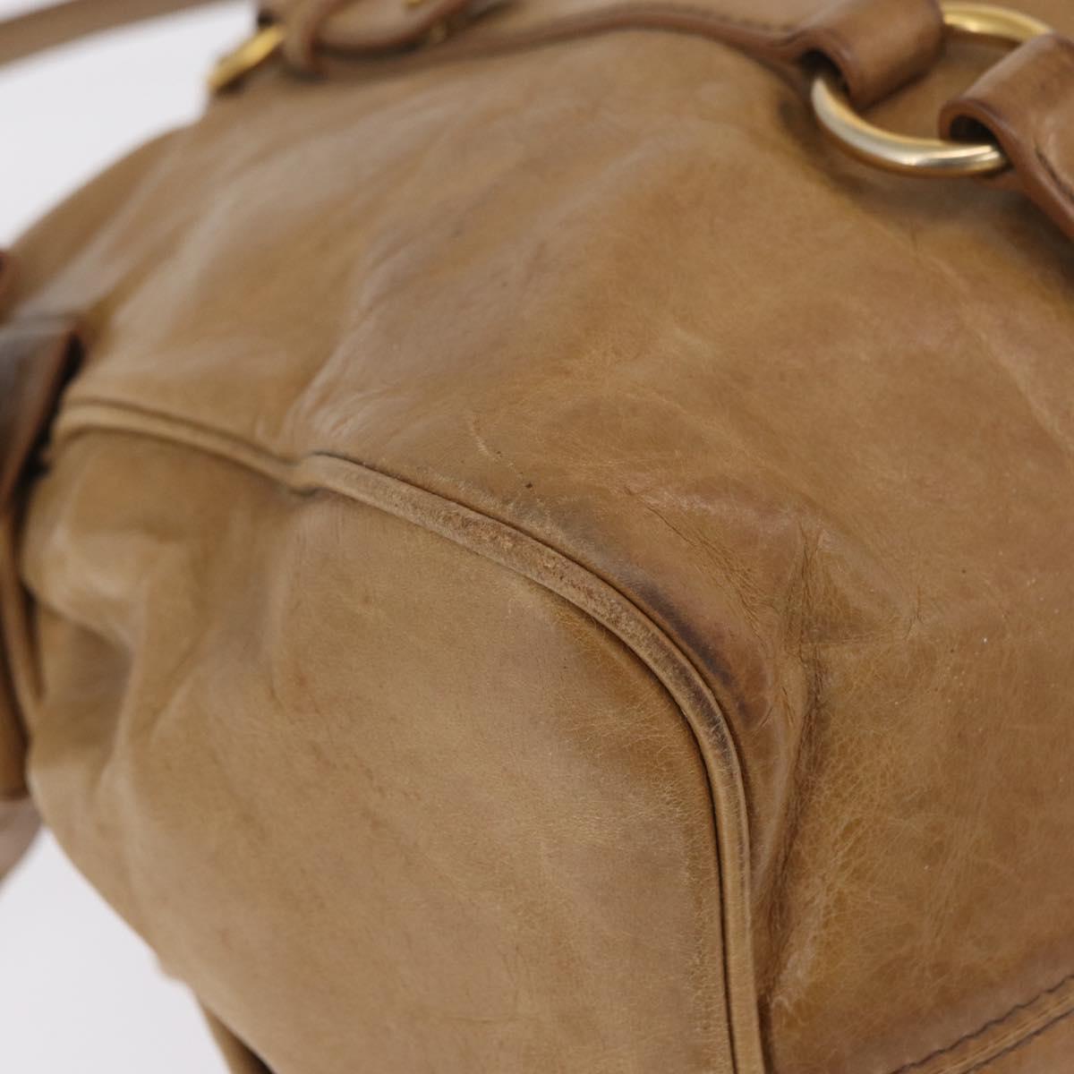 Miu Miu Hand Bag Leather 2way Beige Gold Auth 167657M