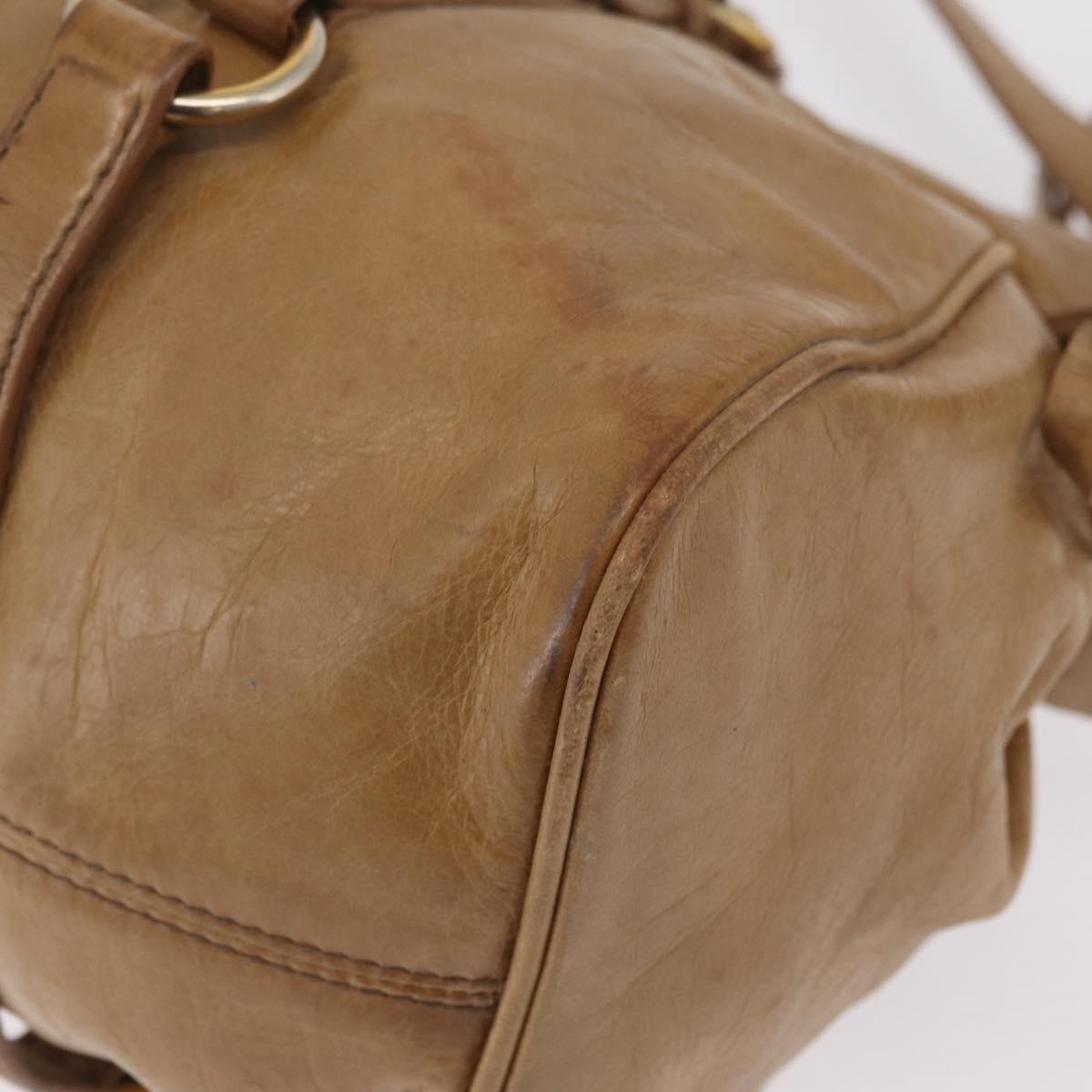 Miu Miu Hand Bag Leather 2way Beige Gold Auth 167657M