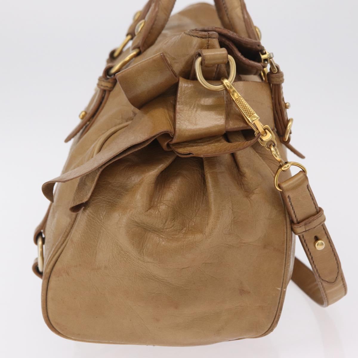 Miu Miu Hand Bag Leather 2way Beige Gold Auth 167657M