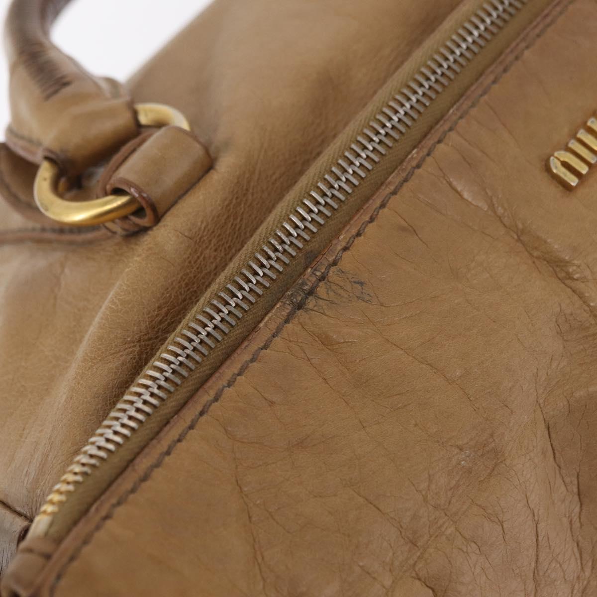 Miu Miu Hand Bag Leather 2way Beige Gold Auth 167657M