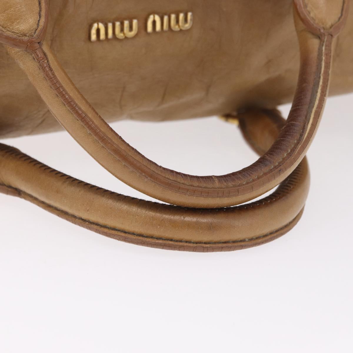 Miu Miu Hand Bag Leather 2way Beige Gold Auth 167657M