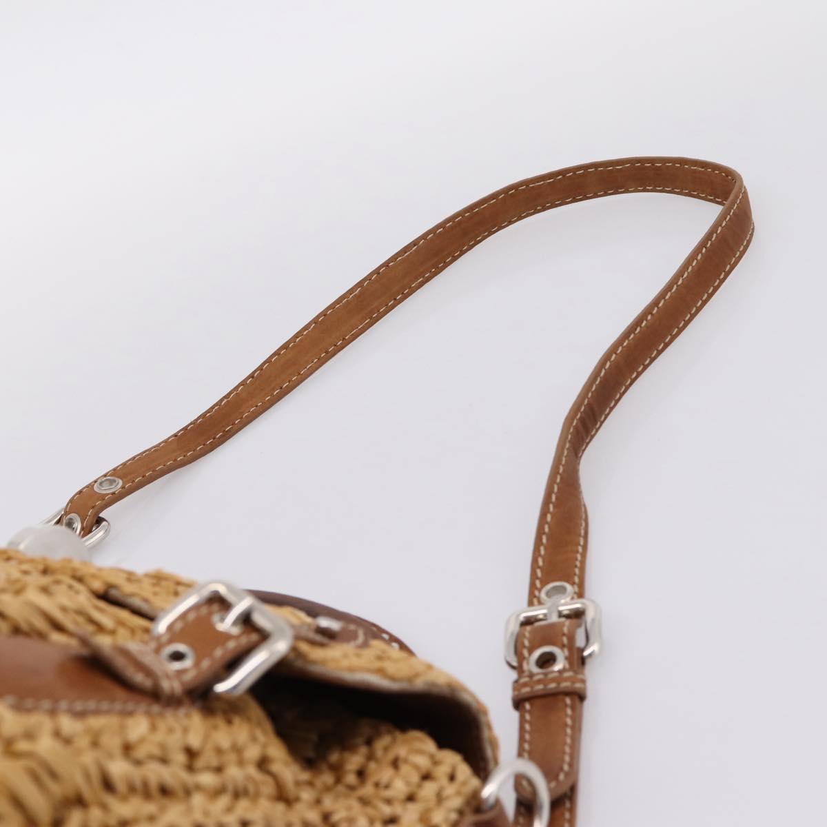 Miu Miu Hand Bag Raffia 2way Brown Silver Auth 167658M
