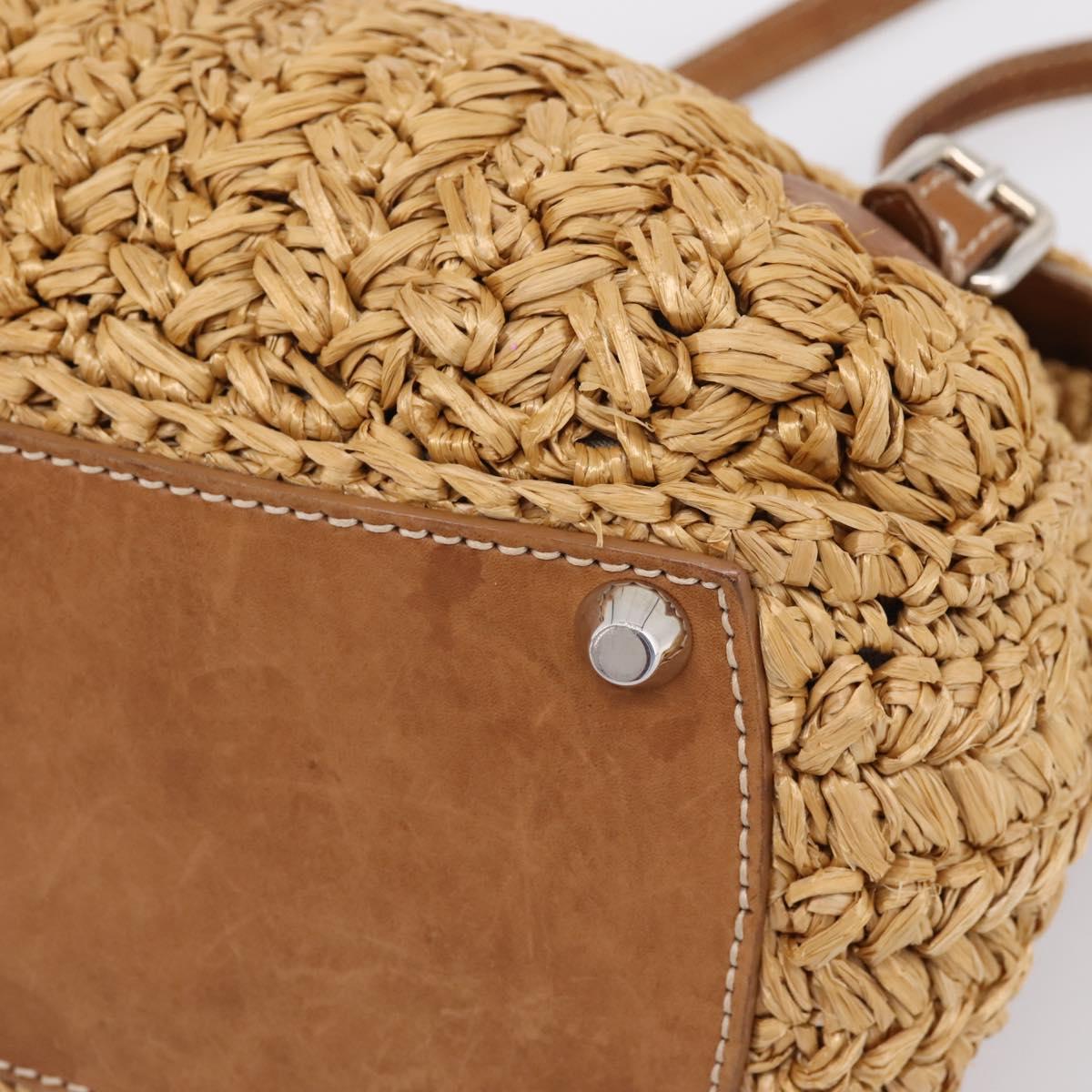 Miu Miu Hand Bag Raffia 2way Brown Silver Auth 167658M