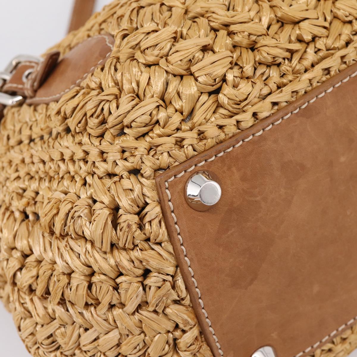 Miu Miu Hand Bag Raffia 2way Brown Silver Auth 167658M