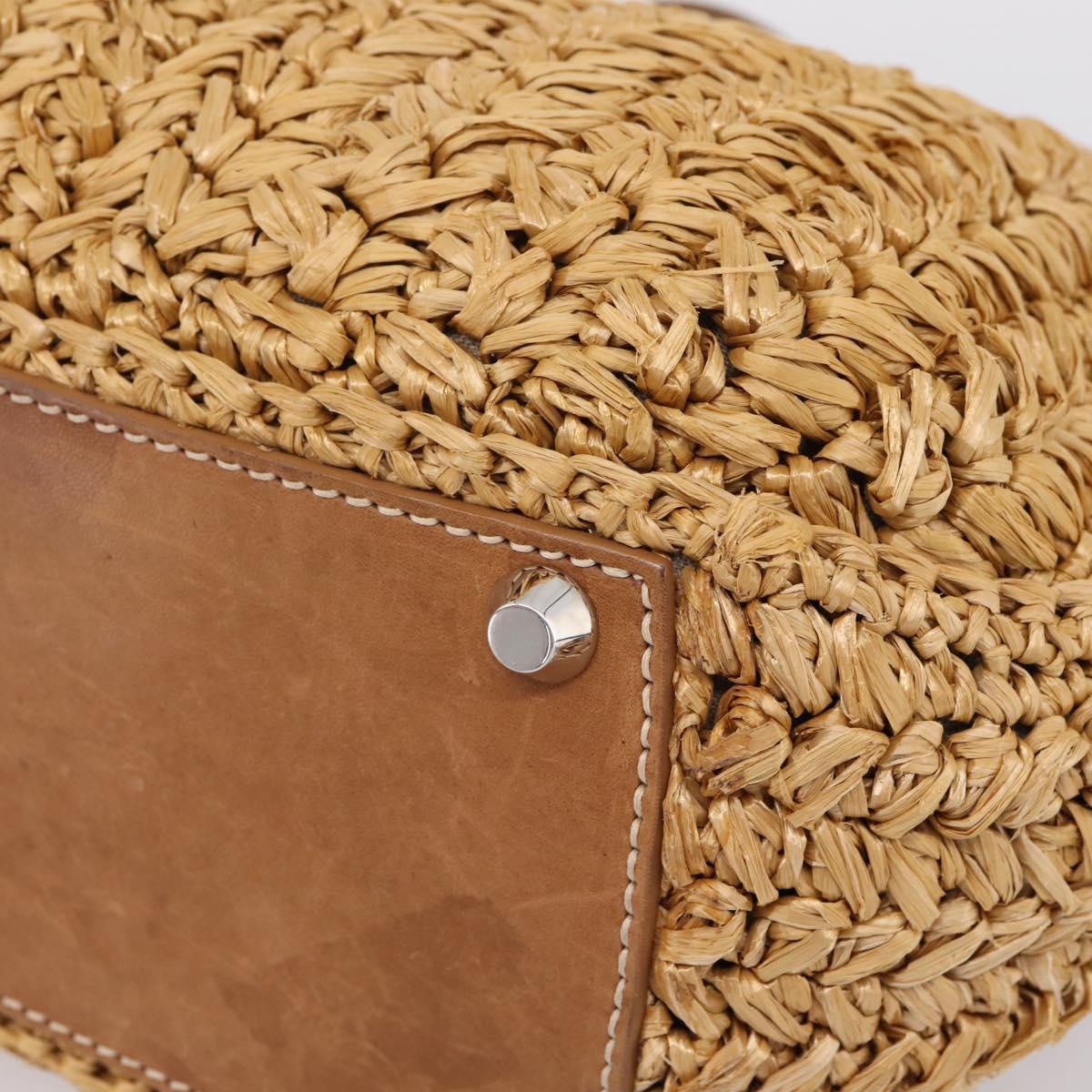 Miu Miu Hand Bag Raffia 2way Brown Silver Auth 167658M