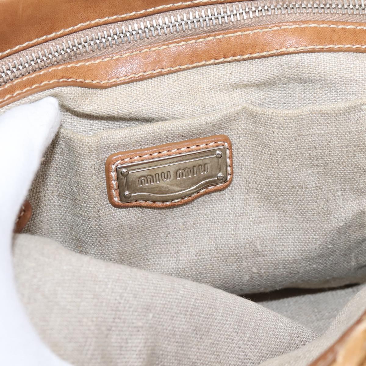 Miu Miu Hand Bag Raffia 2way Brown Silver Auth 167658M