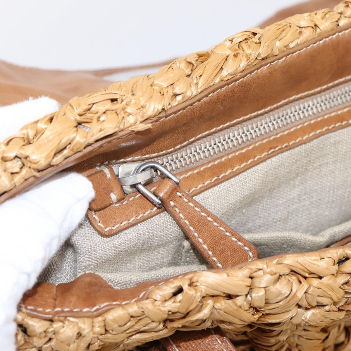 Miu Miu Hand Bag Raffia 2way Brown Silver Auth 167658M