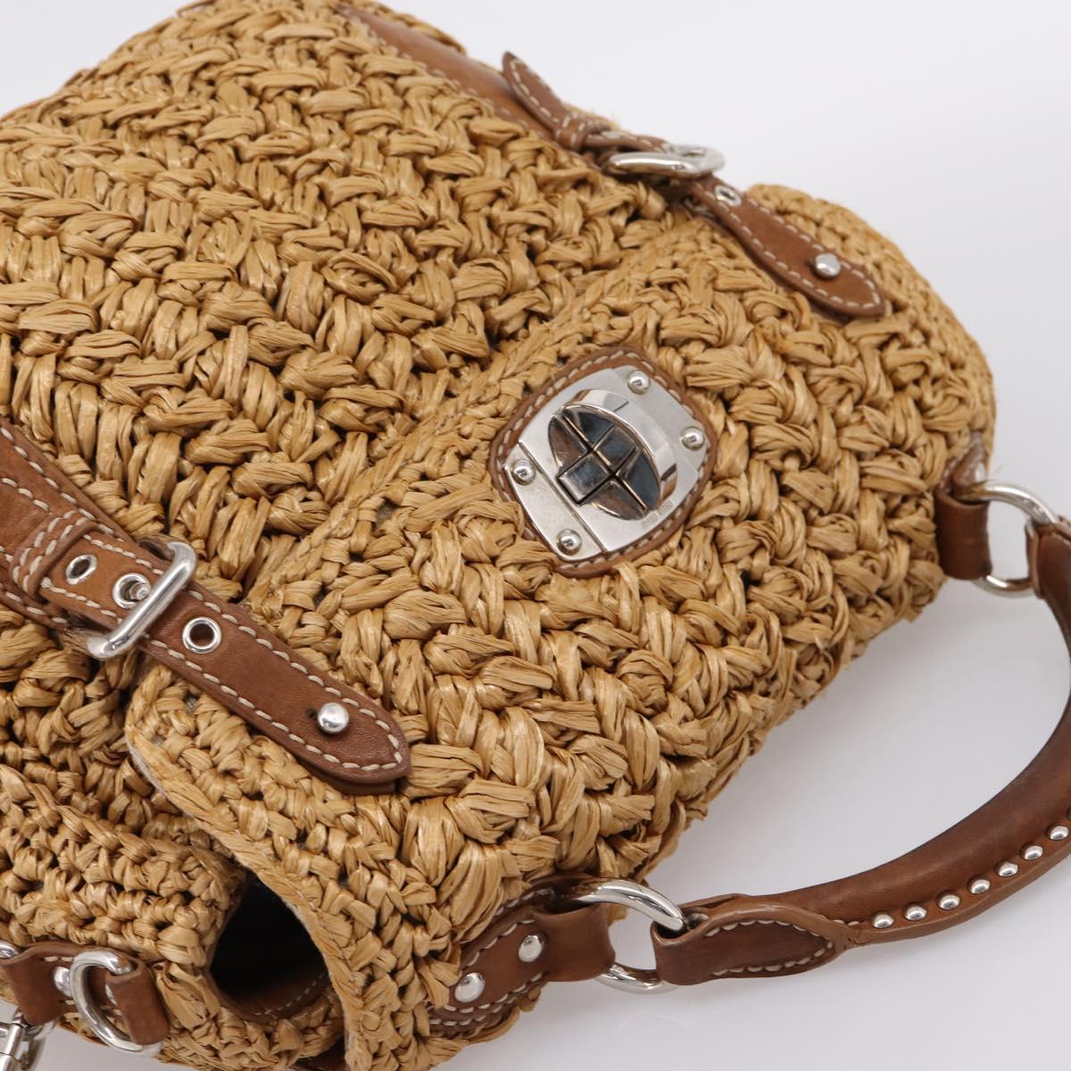 Miu Miu Hand Bag Raffia 2way Brown Silver Auth 167658M