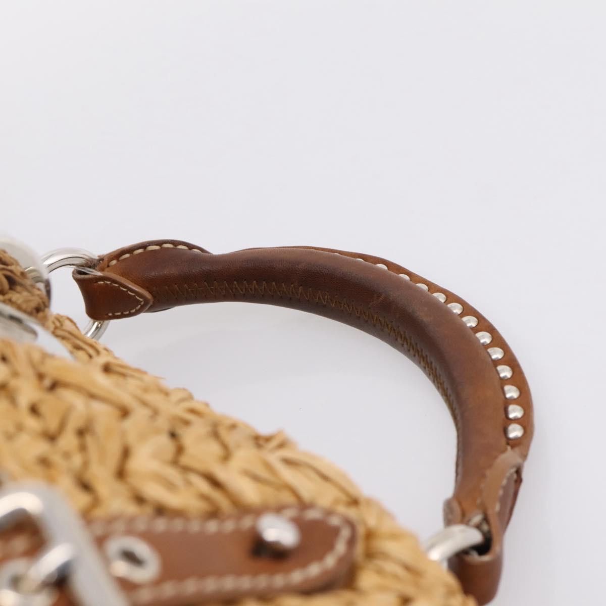 Miu Miu Hand Bag Raffia 2way Brown Silver Auth 167658M