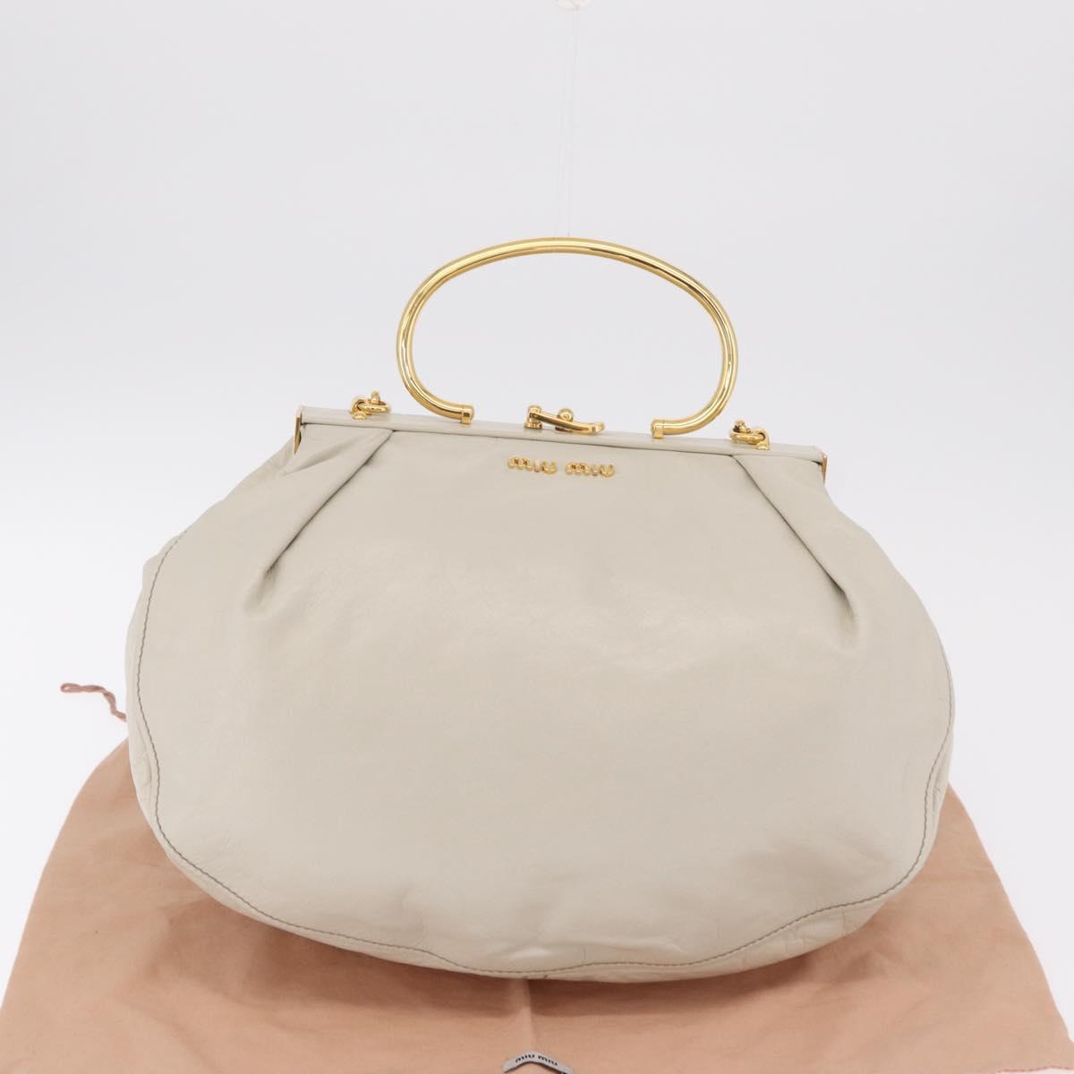 Miu Miu Hand Bag Leather 2way White Gold Auth 167659M