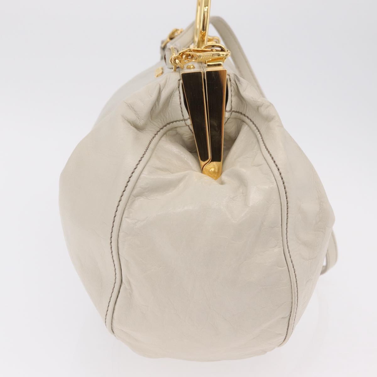 Miu Miu Hand Bag Leather 2way White Gold Auth 167659M