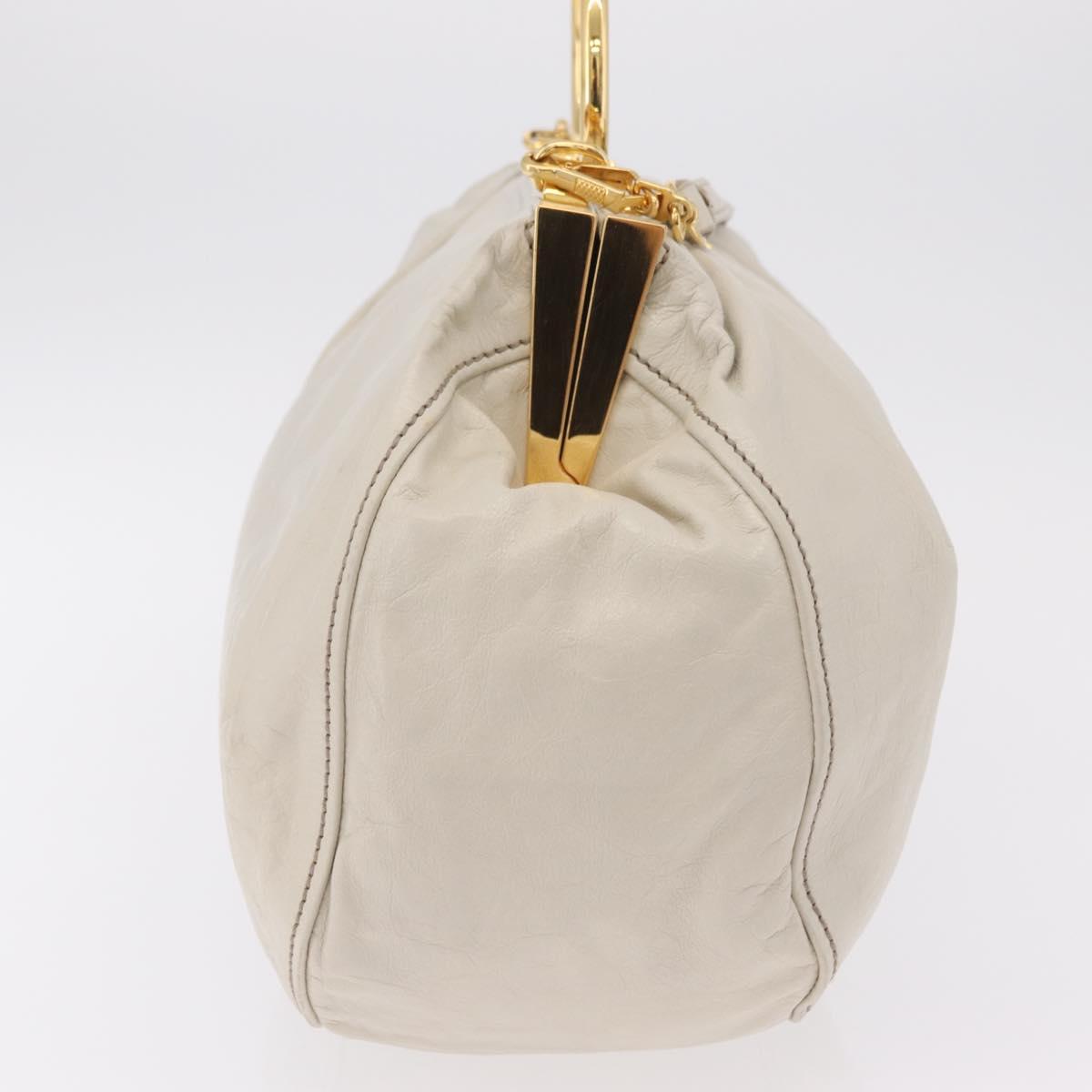 Miu Miu Hand Bag Leather 2way White Gold Auth 167659M