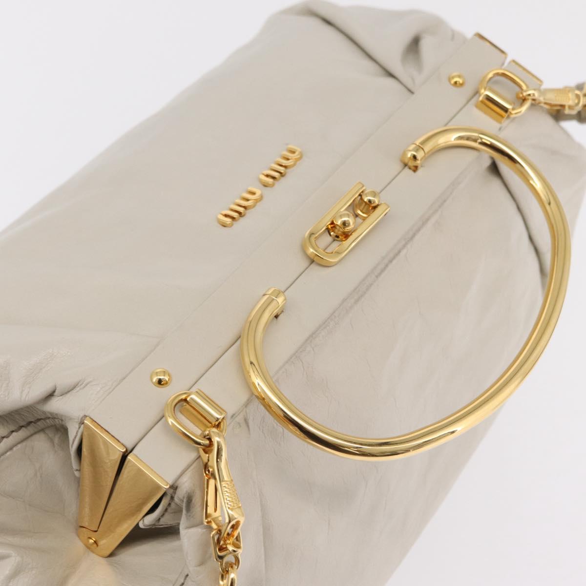 Miu Miu Hand Bag Leather 2way White Gold Auth 167659M