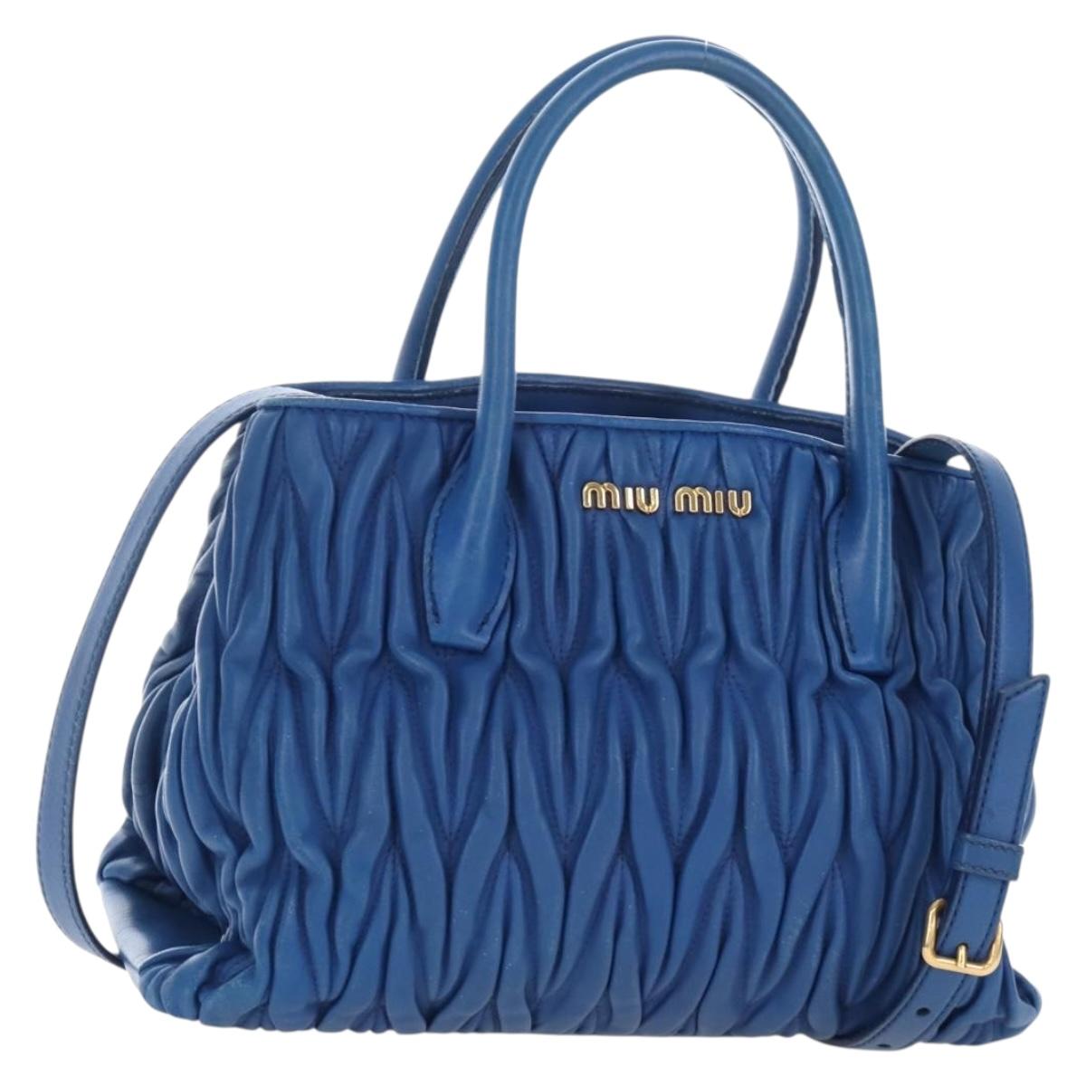Miu Miu Matelasse Hand Bag Leather 2way Blue Gold Auth 167661M