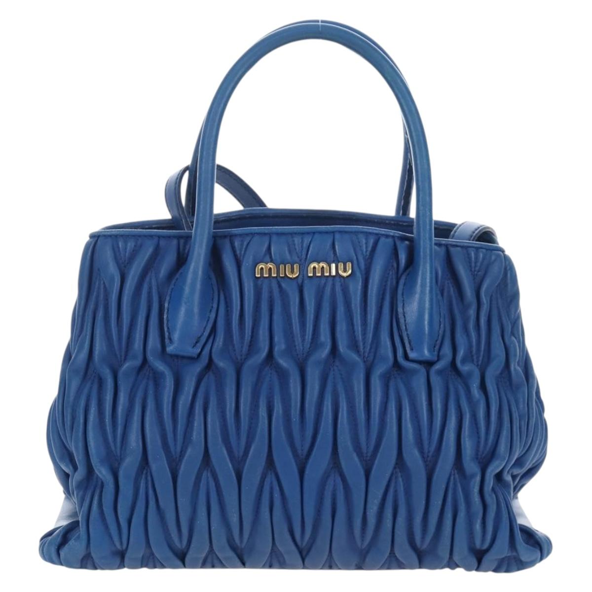 Miu Miu Matelasse Hand Bag Leather 2way Blue Gold Auth 167661M