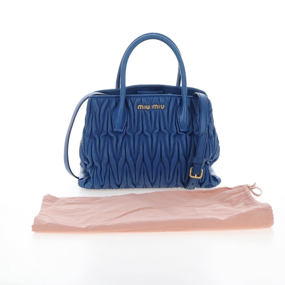 Miu Miu Matelasse Hand Bag Leather 2way Blue Gold Auth 167661M