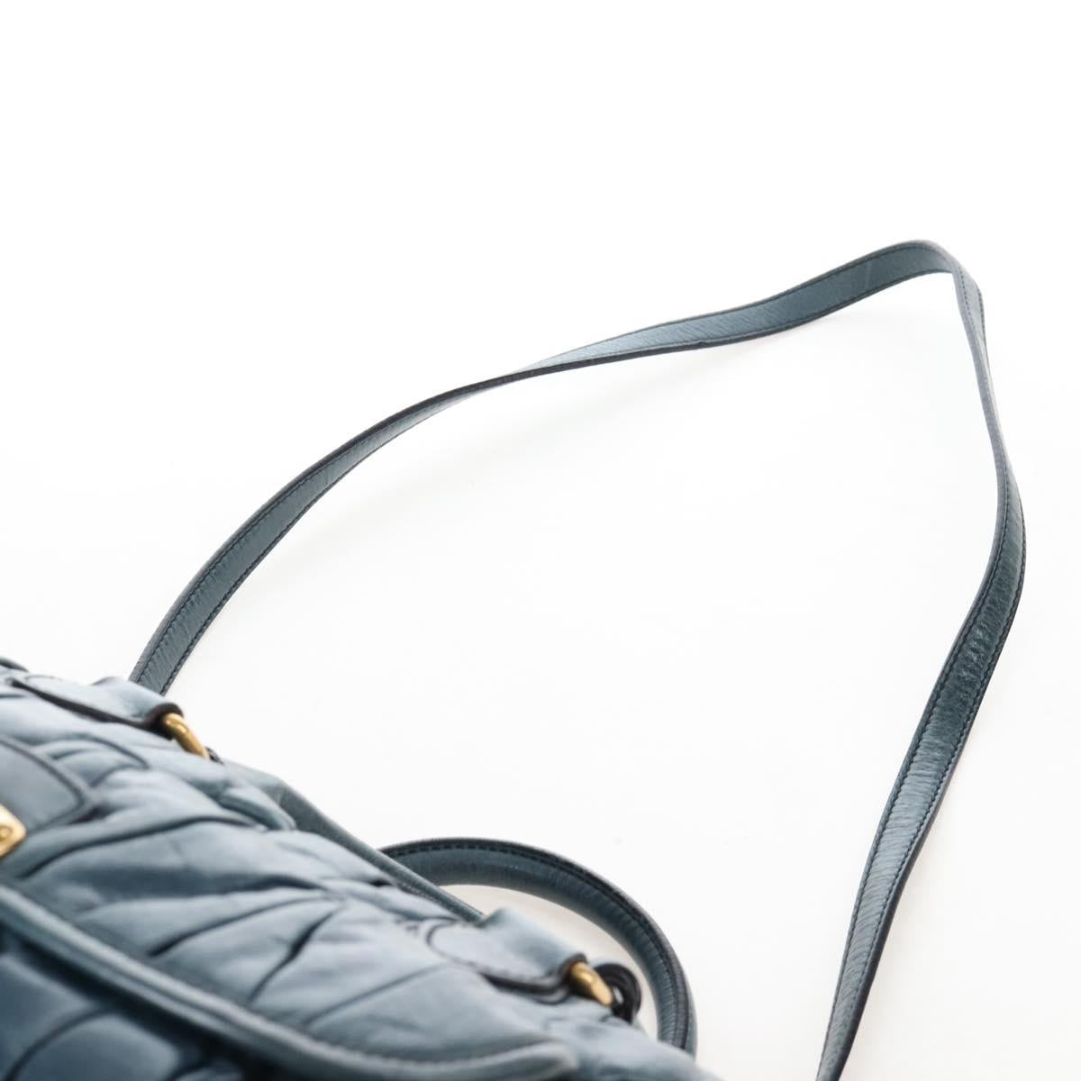 Miu Miu Matelasse Hand Bag Leather 2way Blue Gold Auth 167662M