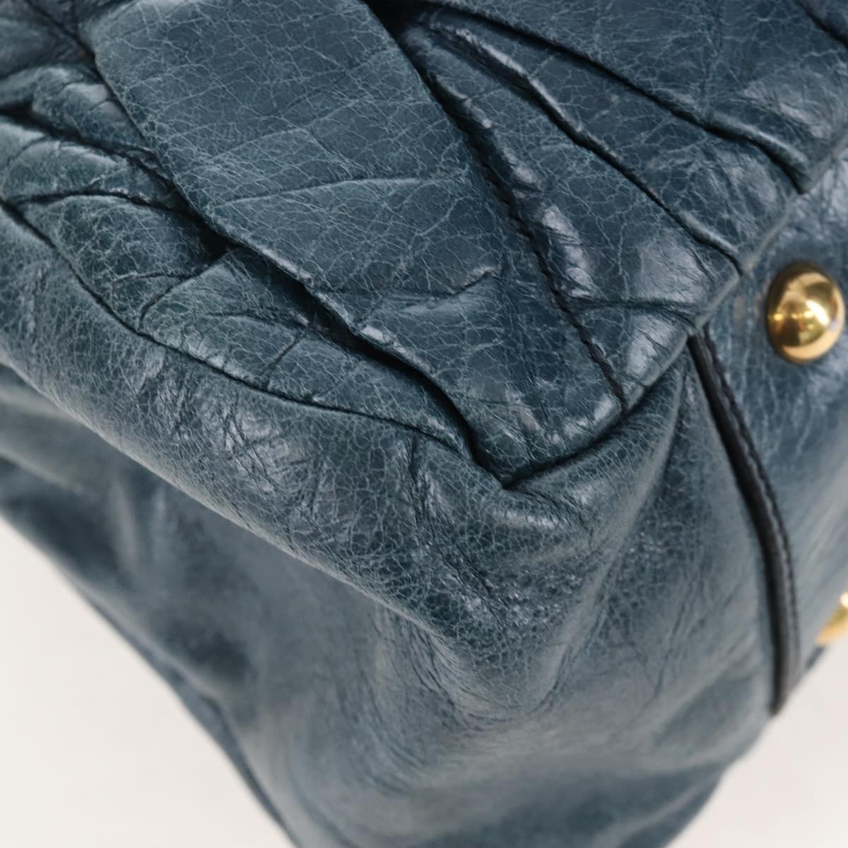 Miu Miu Matelasse Hand Bag Leather 2way Blue Gold Auth 167662M