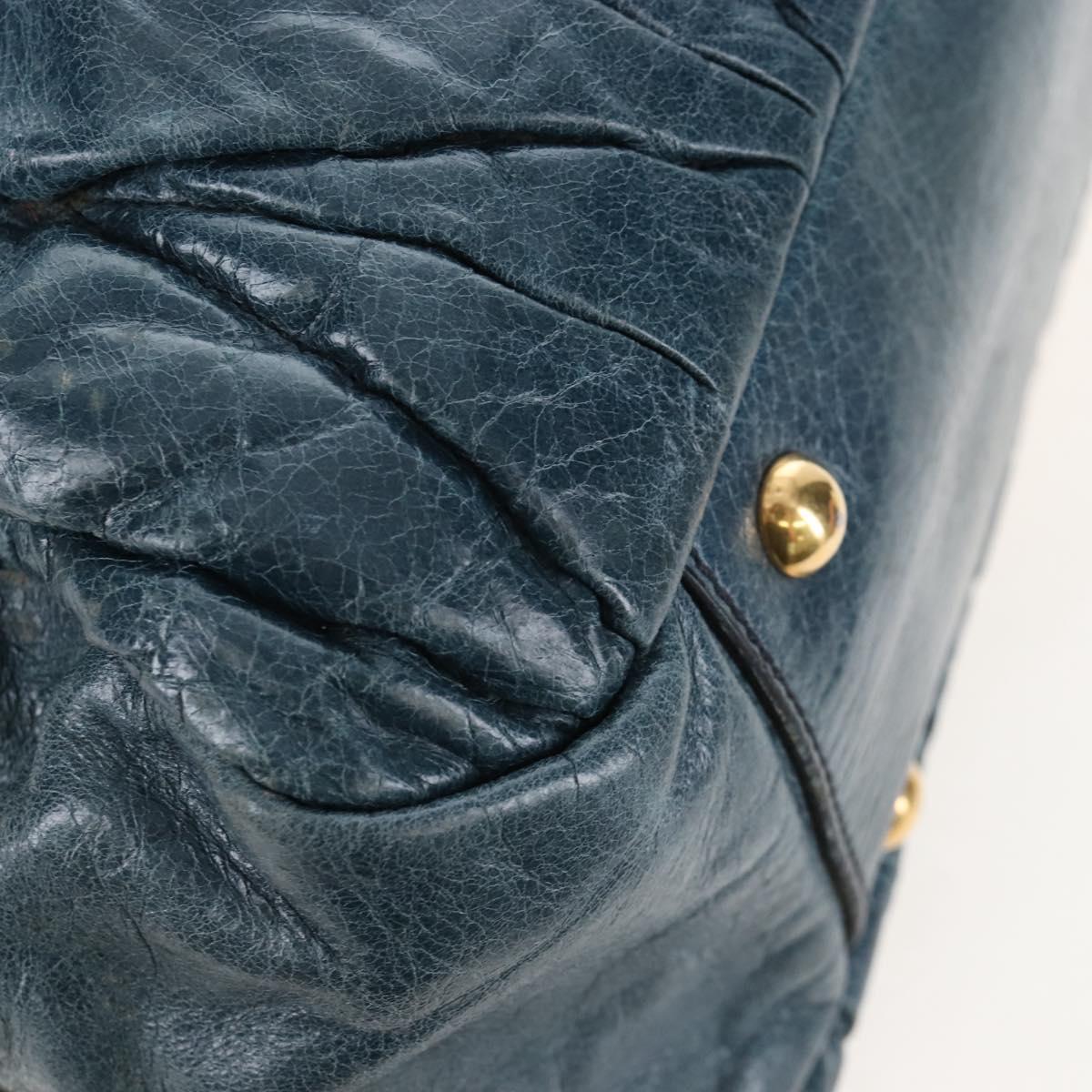 Miu Miu Matelasse Hand Bag Leather 2way Blue Gold Auth 167662M