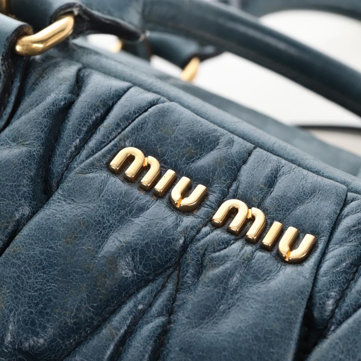 Miu Miu Matelasse Hand Bag Leather 2way Blue Gold Auth 167662M