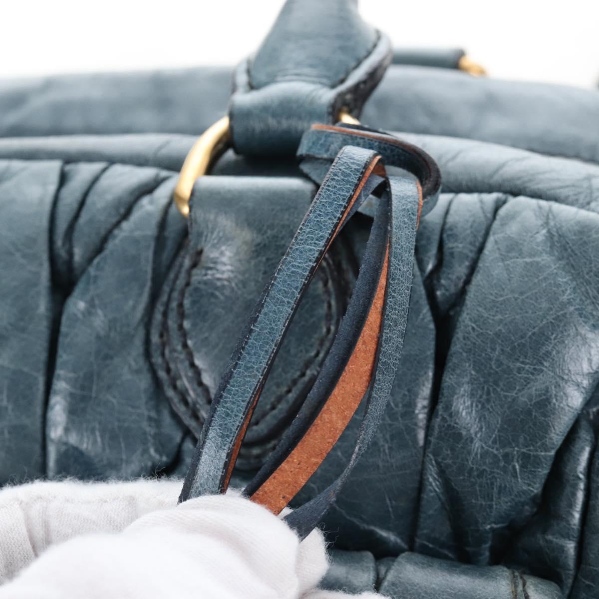 Miu Miu Matelasse Hand Bag Leather 2way Blue Gold Auth 167662M