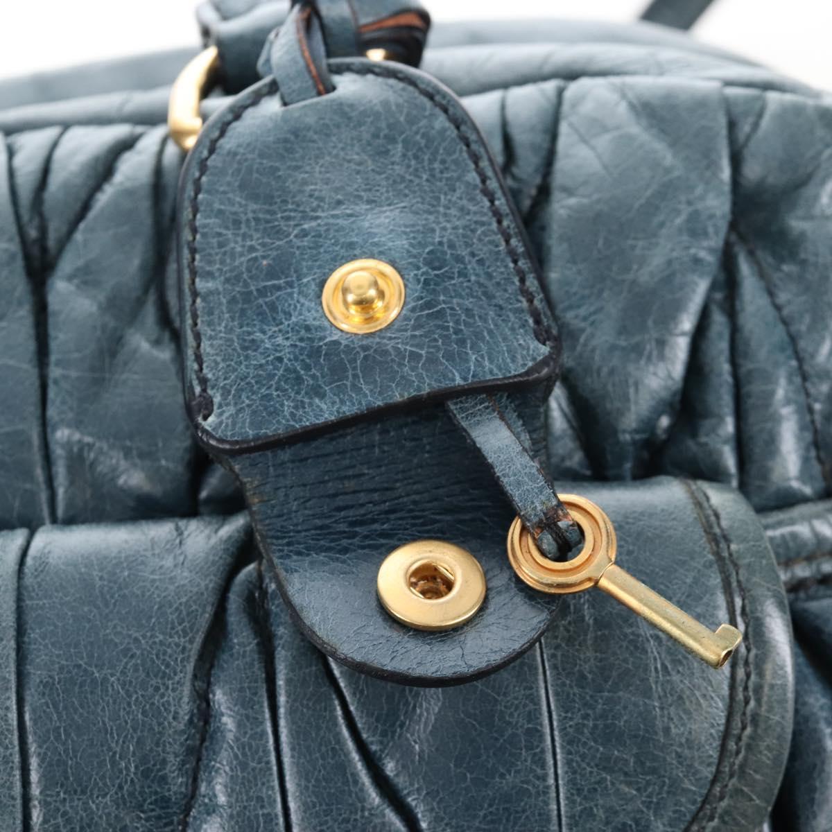 Miu Miu Matelasse Hand Bag Leather 2way Blue Gold Auth 167662M