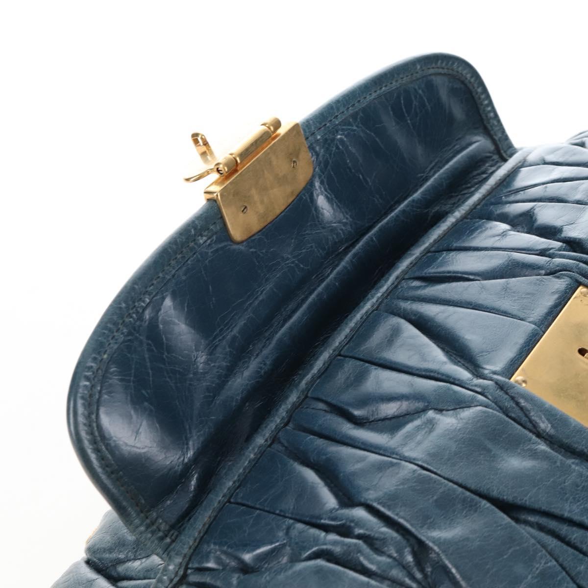 Miu Miu Matelasse Hand Bag Leather 2way Blue Gold Auth 167662M