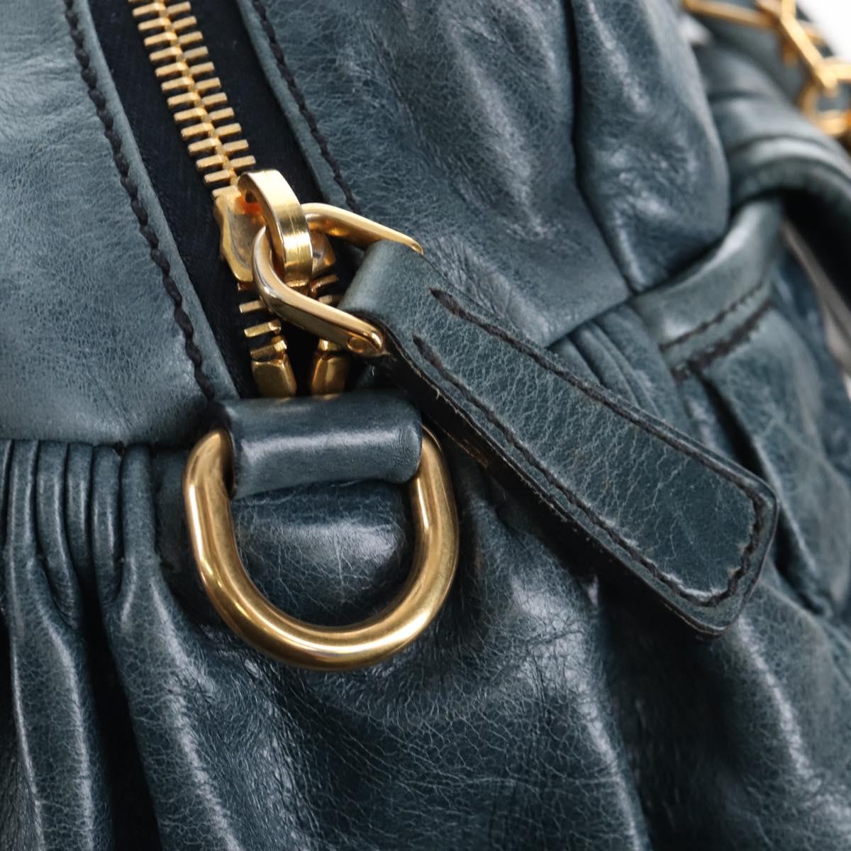 Miu Miu Matelasse Hand Bag Leather 2way Blue Gold Auth 167662M