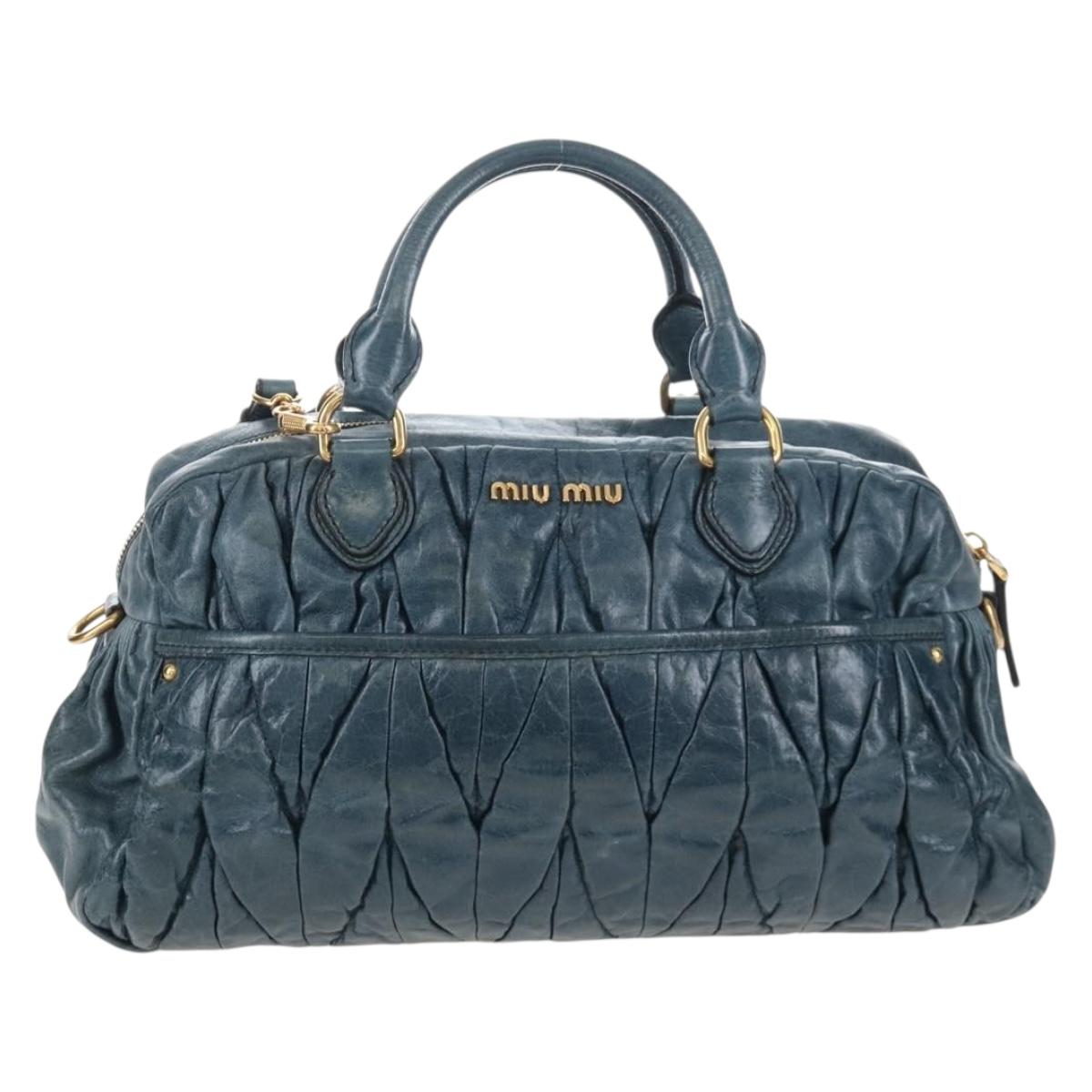 Miu Miu Matelasse Hand Bag Leather 2way Blue Gold Auth 167662M