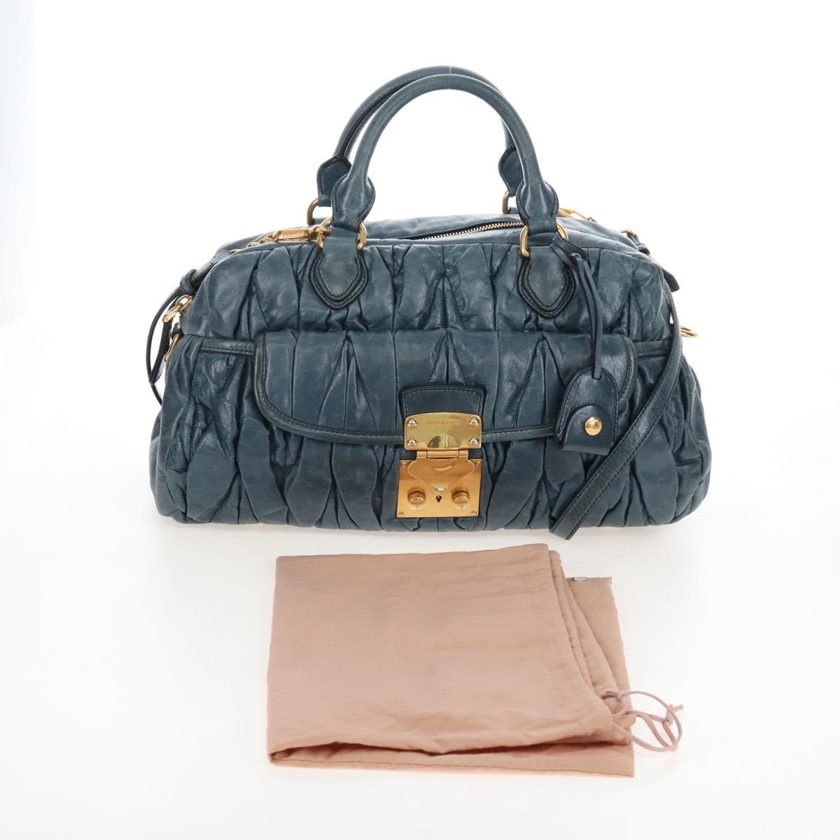 Miu Miu Matelasse Hand Bag Leather 2way Blue Gold Auth 167662M