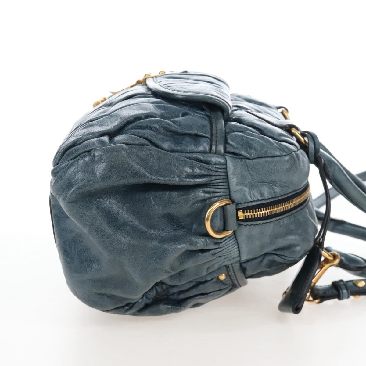 Miu Miu Matelasse Hand Bag Leather 2way Blue Gold Auth 167662M